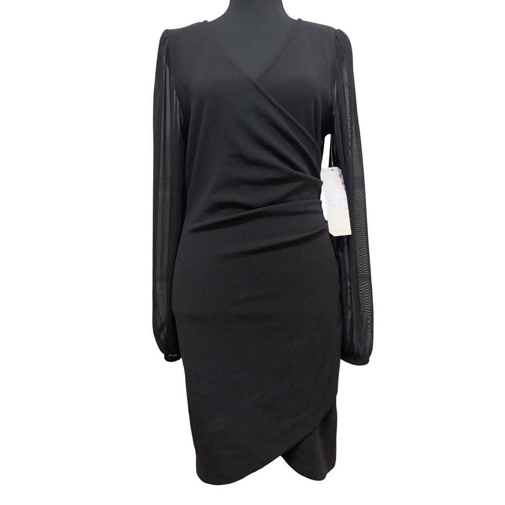 NEW Almost Famous Black Dress M - L Long Sheer Sleeve Above Knee Date Cocktail